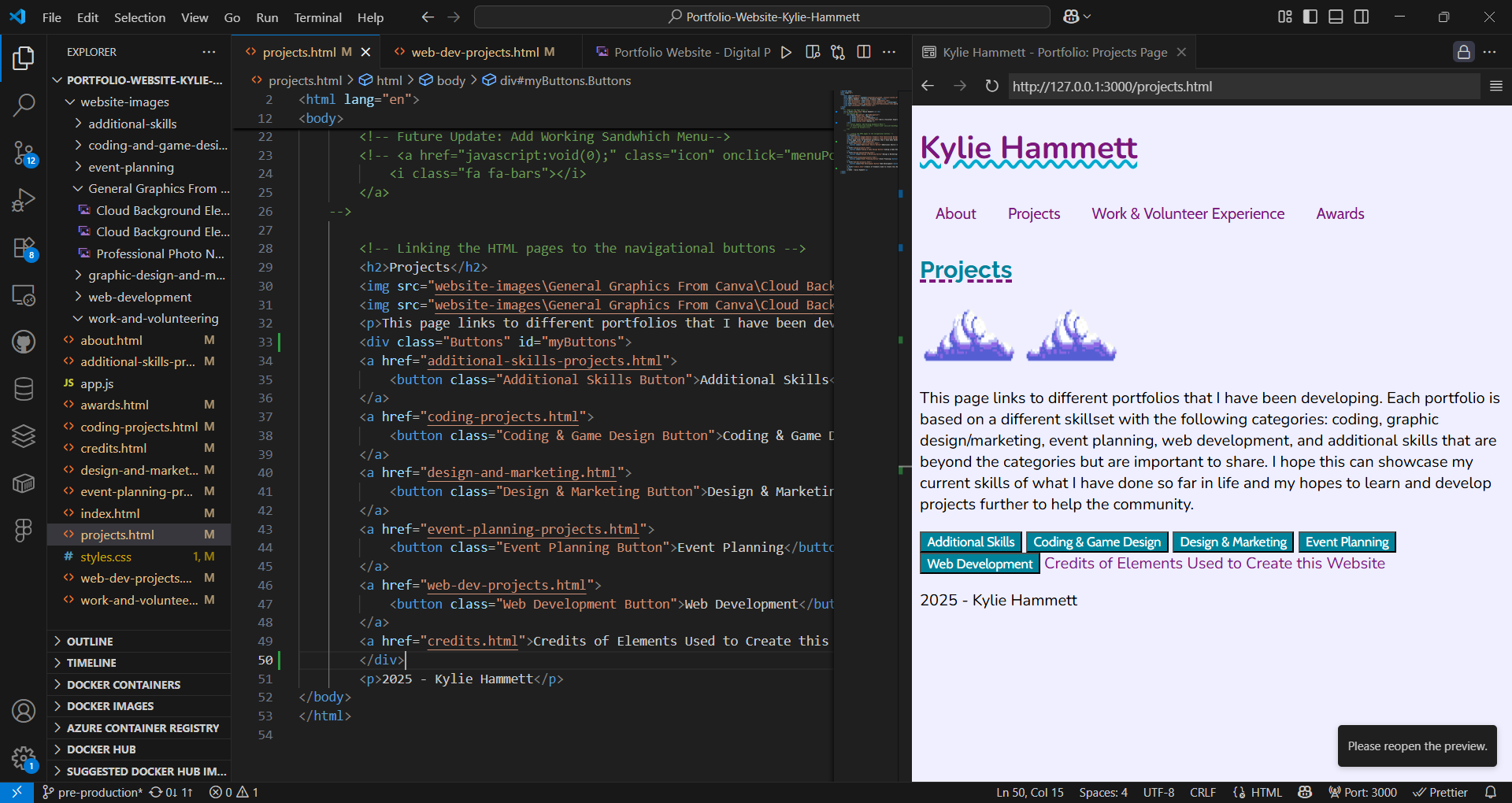 A Previous Version of the Projects Page